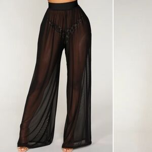 Black Sheer Wide Leg Mesh Pants